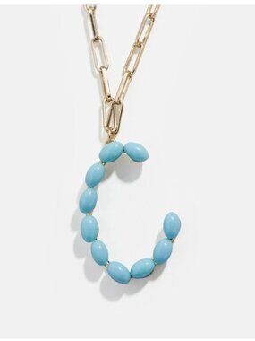Blue Beaded Letter Name "C" Initial Paperclip Chain Fashion Necklace